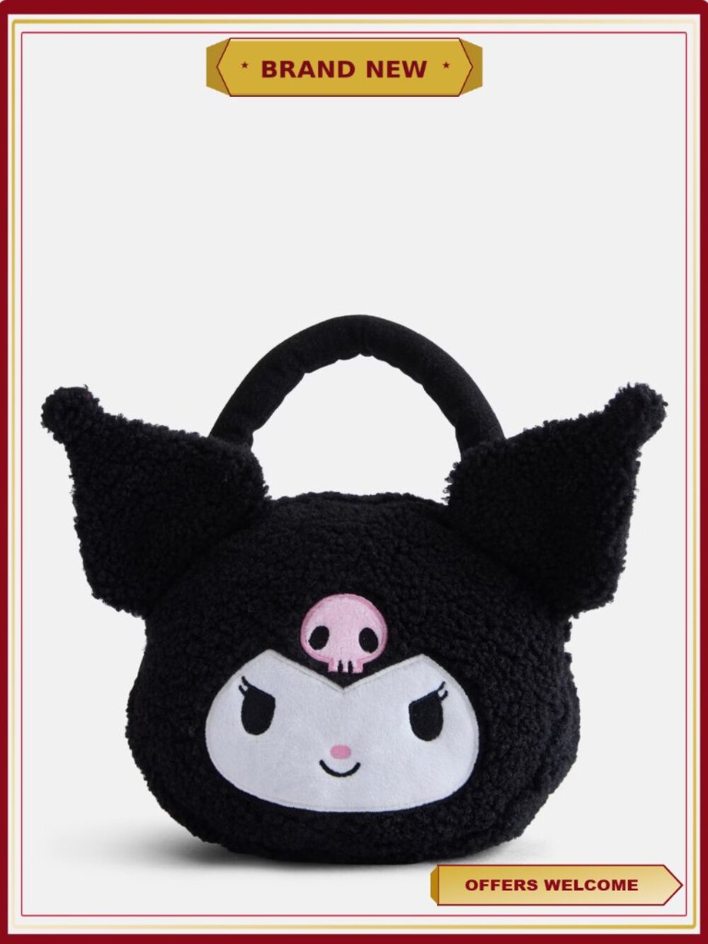 Kuromi Plush Handbag with Zipper, Soft Fluffy Purse for Girls